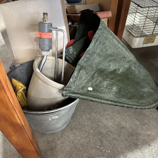 gardening, bucket and bottles