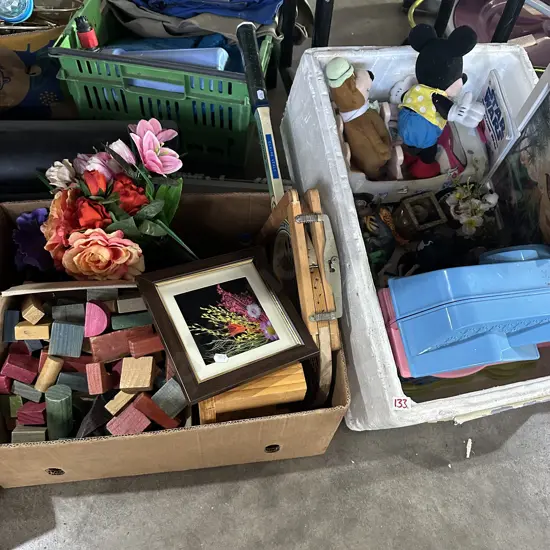 2 box toys and wooden blocks