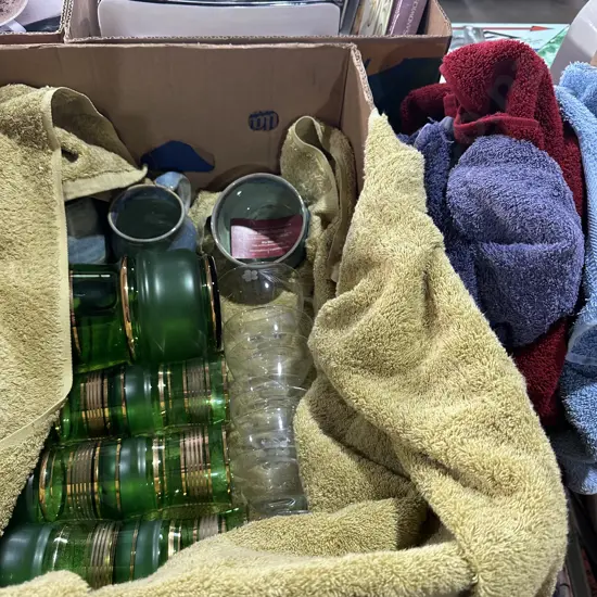 water set, pottery and towels