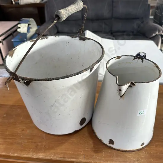 Enamel wash jug and bucket