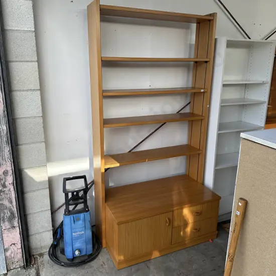 Rimu bookcase with drawers and cupboard