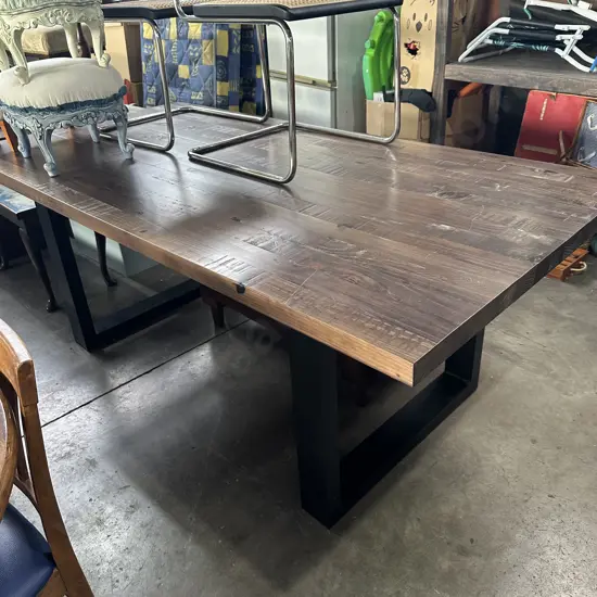 Solid wooden top table 2m x 1m on metal base