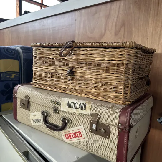 picnic basket and suitcase