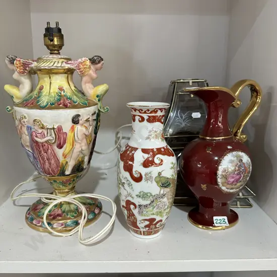 vintage Italian lamp with damages base plus vases and shades