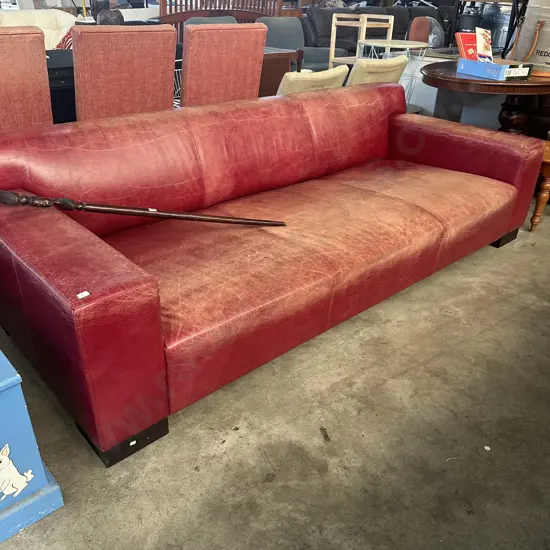 Distressed Red leather low sofa 2350mm length