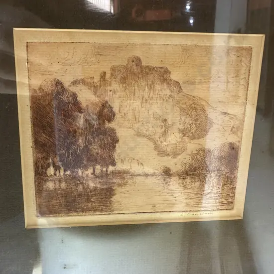 Etching by L. Crawshaw 10cm x 12cm (plus 2 small prints)