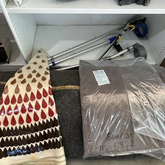 crutches, tables cloths etc