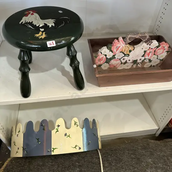 painted stool, tray and crown