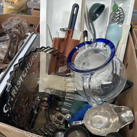 Box silver,kitchenware and earthquake book