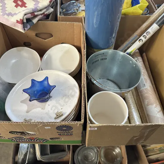 Two boxes of plates,vinyl adhesive,foam roller etc