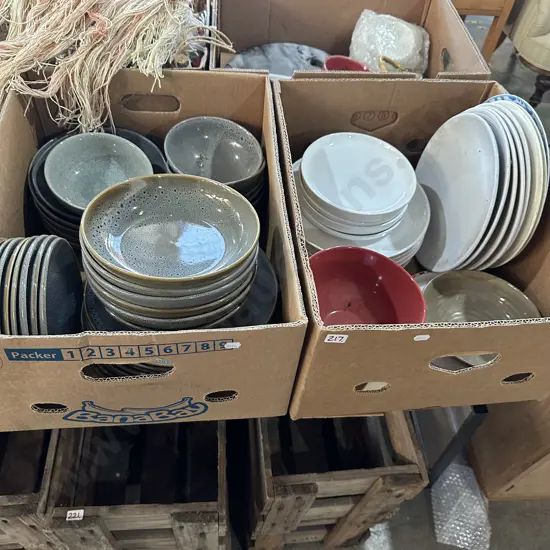Two boxes plates and bowls