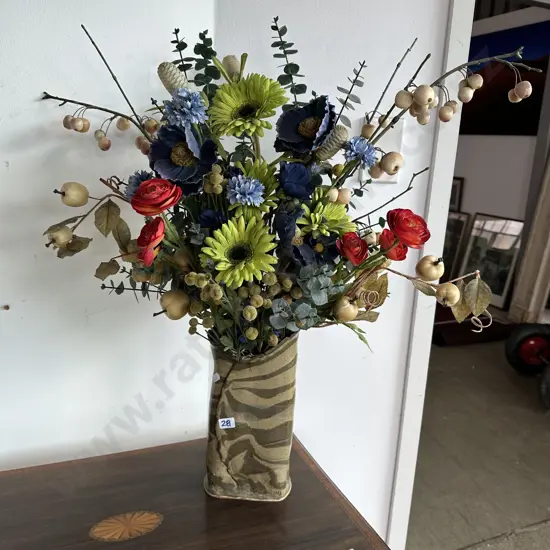 signed pottery vase plus arrangement