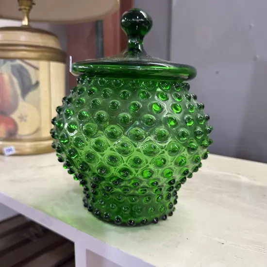 Vintage Green  art glass with label