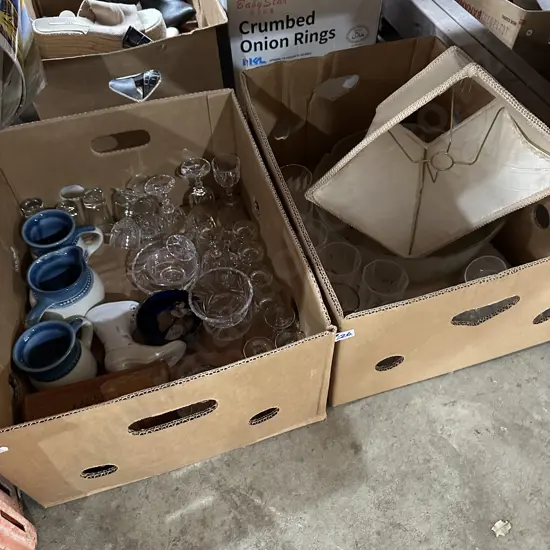 Two boxes glassware etc