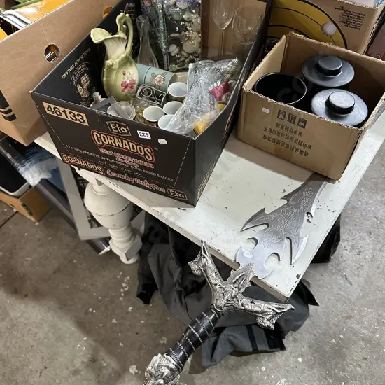 Box assorted and broken sword