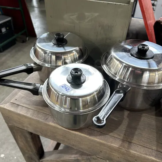 set of 3 copper bottom pots