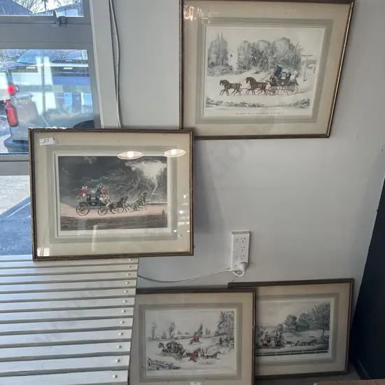 set 4 vintage  coaching scene engravings