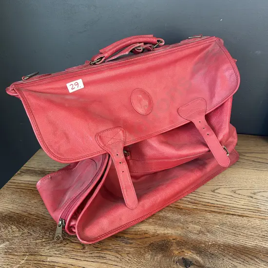 Red leather bag embossed with Ralph Loren  stamp