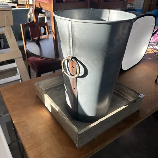 large metal planter/vase and tray