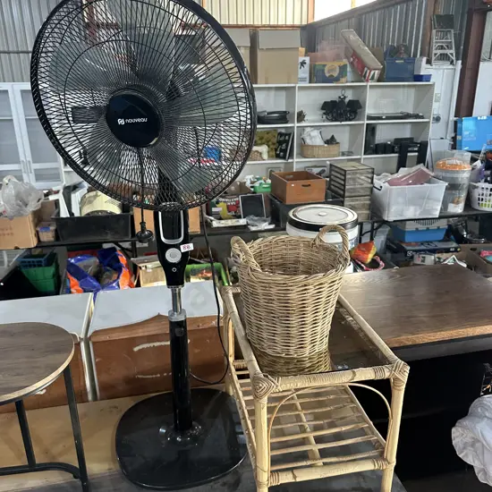 fan, basket and side table