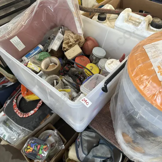 bin of hardware, sand paper plus filter