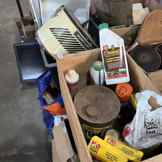 wooden box of product plus bin and filter