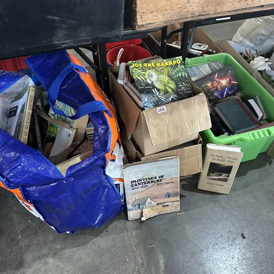 large lot of books plus bin