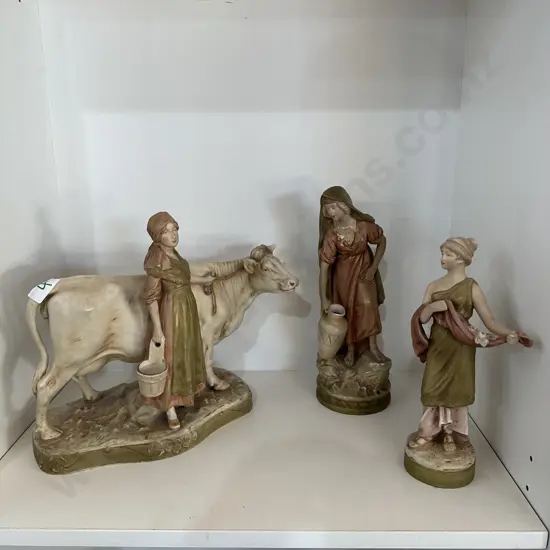 3 large Royal Dux figures inc  30cm dairy cow, all excellent condition