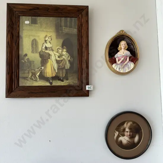 Oak framed picture, cupid & wedgwood