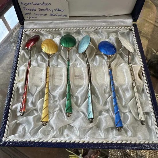 Danish Sterling Egon Lauridson enamel demitasse spoons