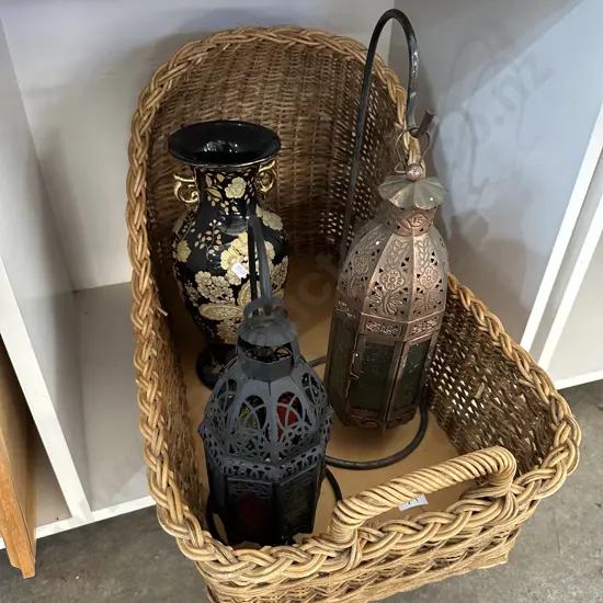 Hanging lamps, vase and bassinet