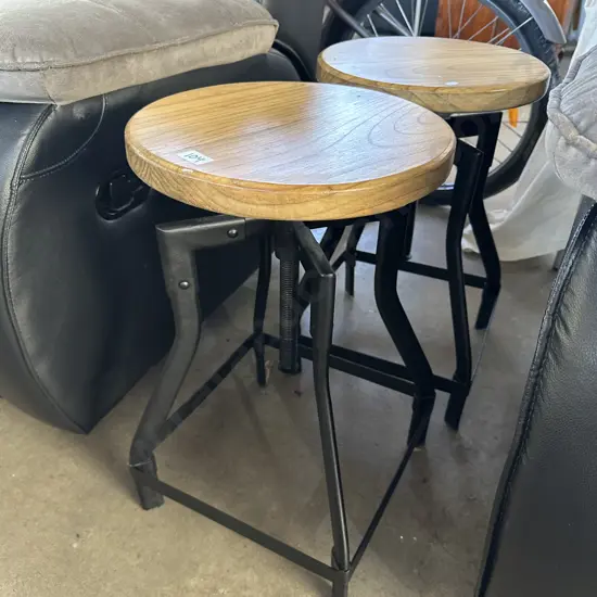 Pr adjustable metal & wooden stools