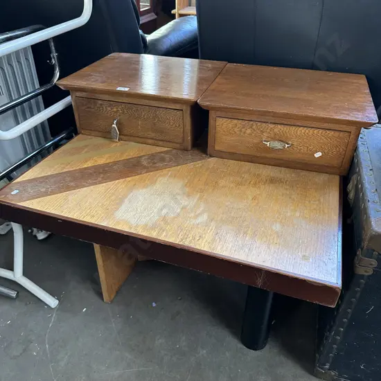 Pr Oak side drawers plus coffee table
