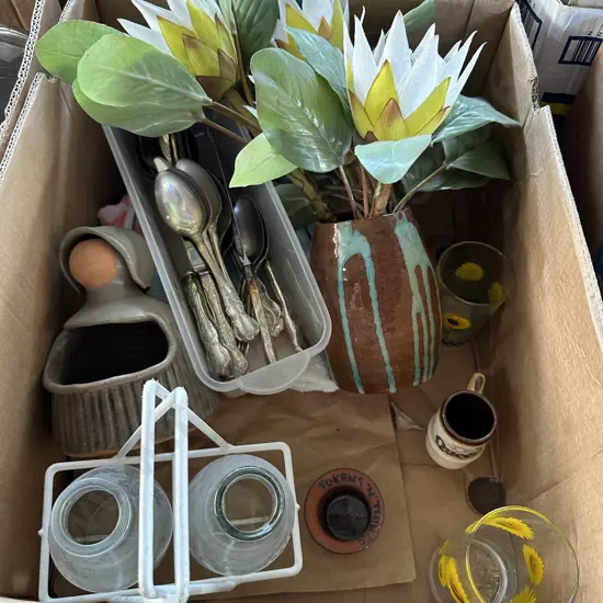 vintage pottery, milk bottles plus cuttlery