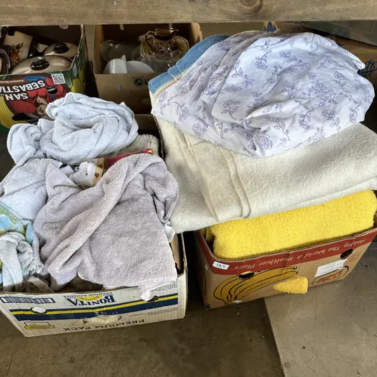 2 box bedding and towels etc