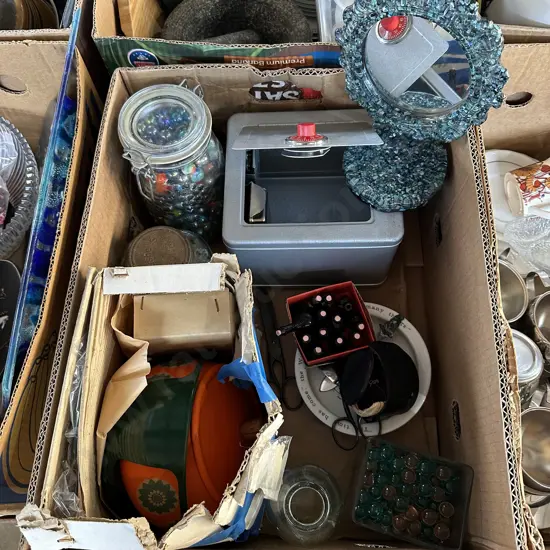 marbles, paua shell mirror etc