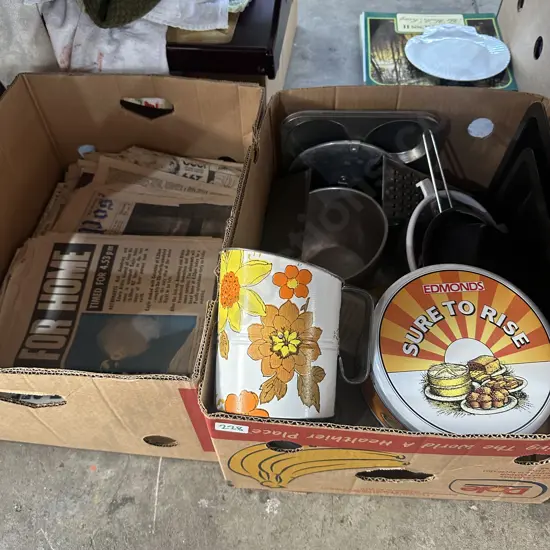 2 box vintage news & kitchenware