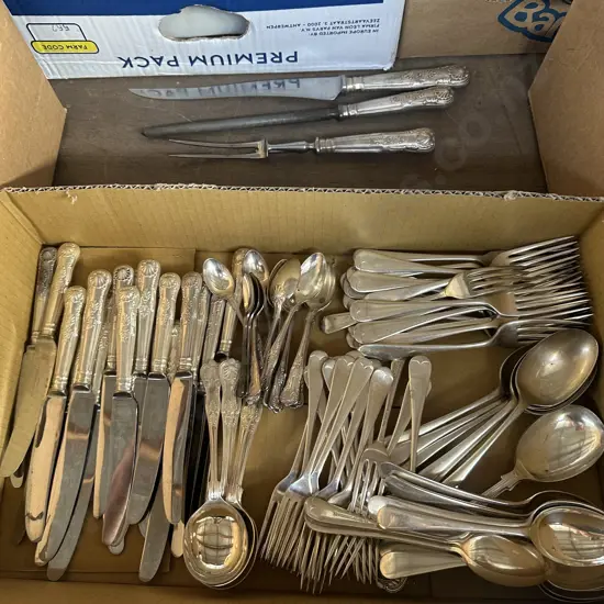 large lot of  2 different cutlery styles, plus carving set