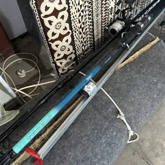 Surfcaster rod reel and holder (tip section missing)