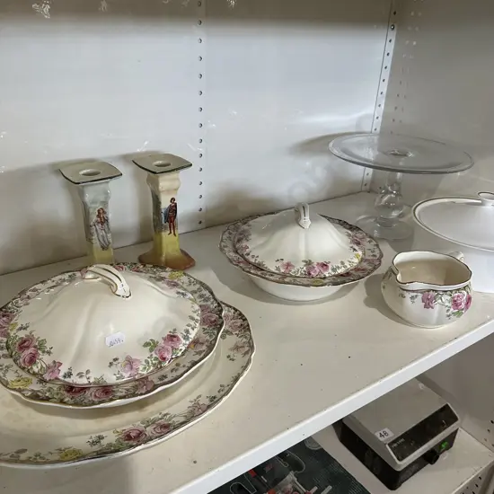 Shelf lot  china,cake stand
