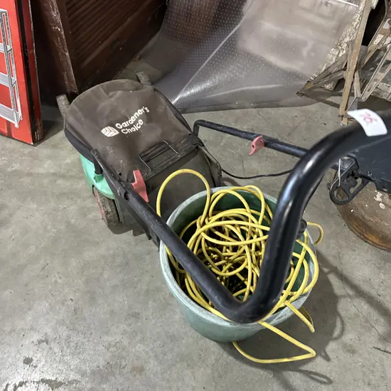 Electric mower,bucket and lead