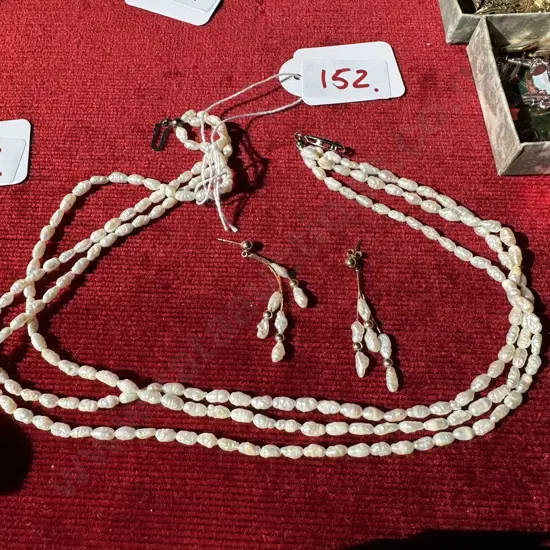 3 strand pearl necklace plus earrings
