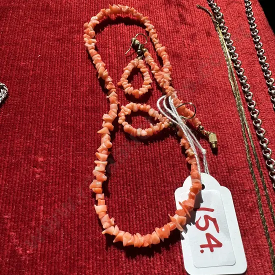 coral necklace and earrings