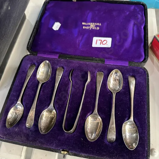 set sterling spoons and tongs