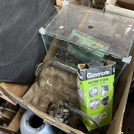 alpine stove, fish tank etc