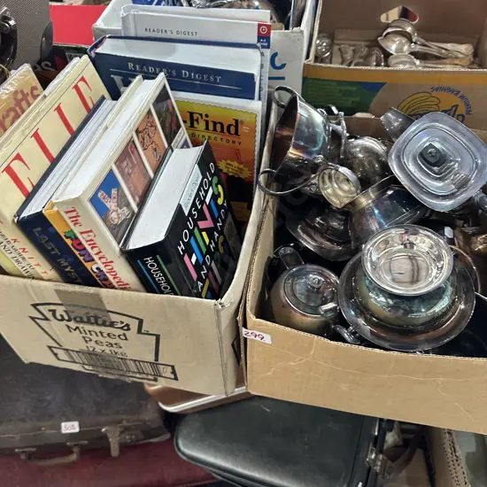 2 box books and silverware