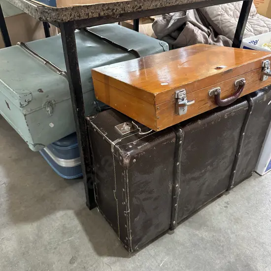 Wooden art box, suitcases