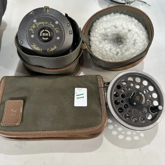 J W Young & Sons 1530 reel & extra spool plus 2 pouches