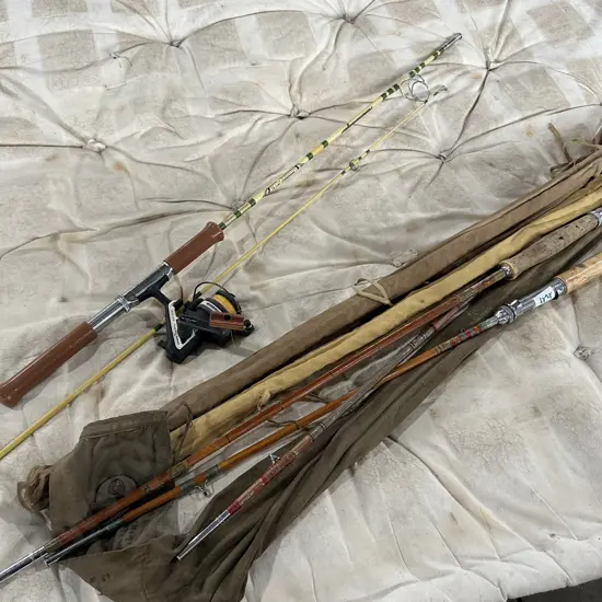 Split cane rods plus retro spinner