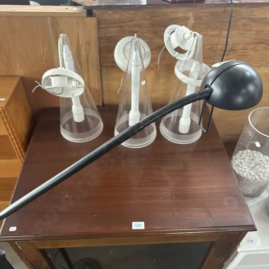 reading lamp and 3 pendant light fittings